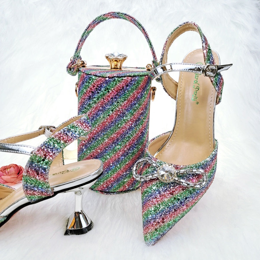 最新香槟色尼日利亚派对鞋包套装意大利鞋包搭配包婚礼意大利派对鞋包套装